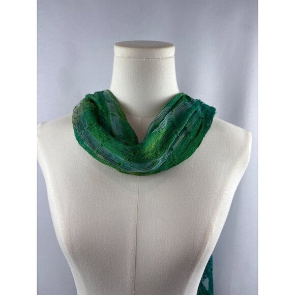 Women’s Green, Blue, & Teal Tasseled Knit & Mesh Scarf - Picture 4 of 6